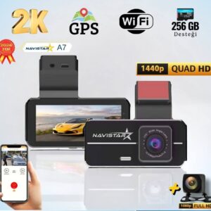 A7 Wifi + GPS 2K Çift Kameralı 170° Geniş Açı Lens Gece Görüşlü Akıllı Araç içi Kamera + 1080P Arka Kamera