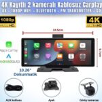 Dokunmatik 10.26 inç 4K+1080P Çift Kameralı Kablosuz Carplay Wifi Bluetooth Set
