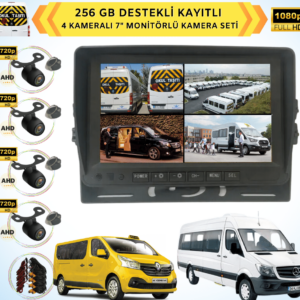 Kayıtlı Ahd Okul Servisler Için 4 Kameralı 7 Inç Monitörlü 720P Araç Kamera Seti
